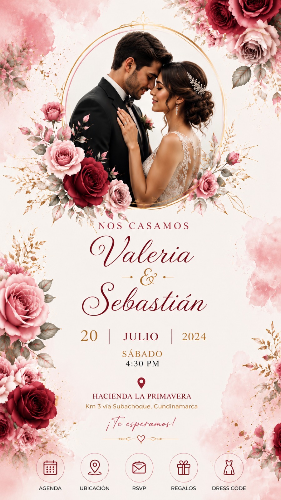 Diseño de invitación digital Rosas Bordó