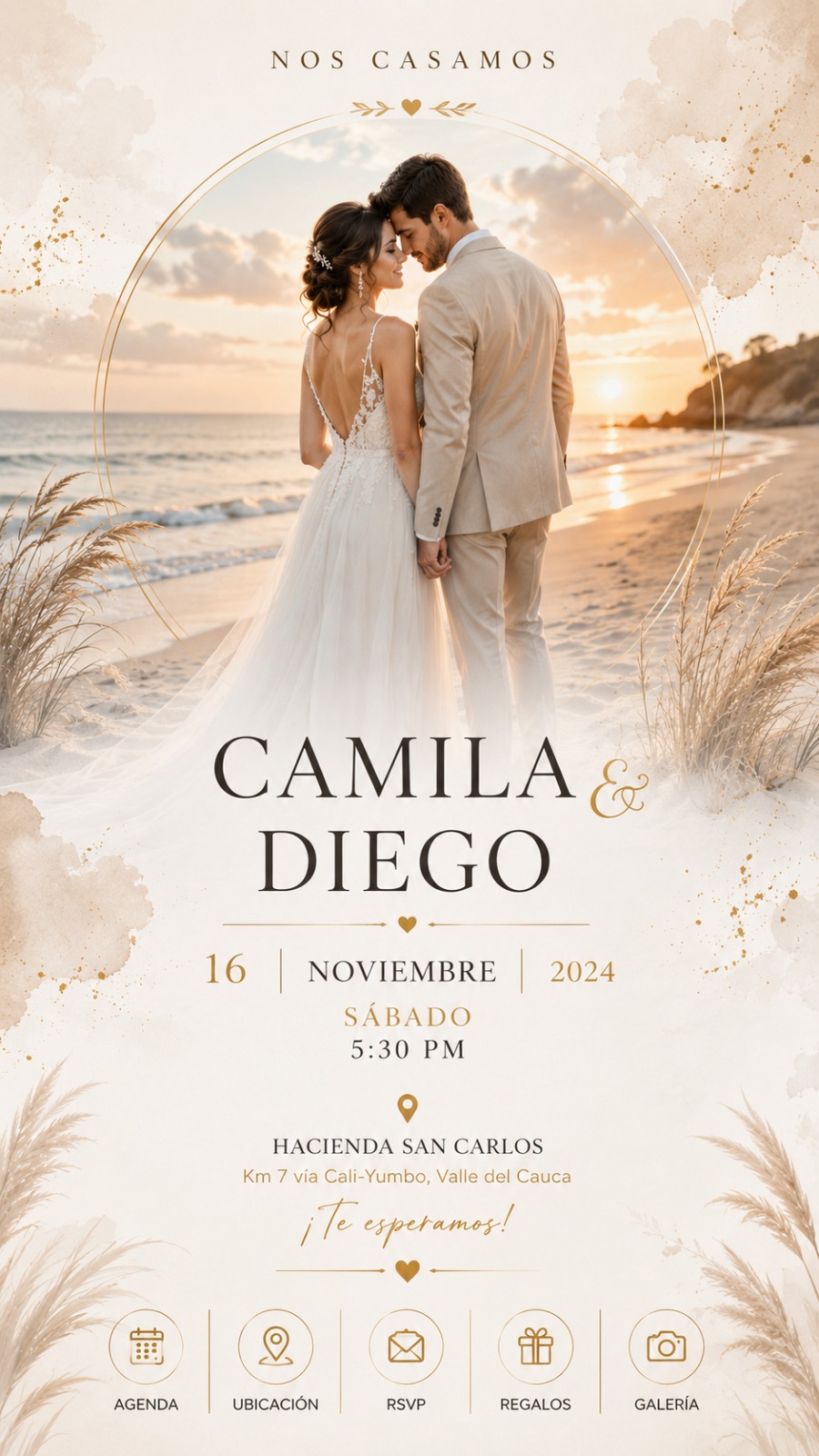 Diseño de invitación digital Atardecer Dorado